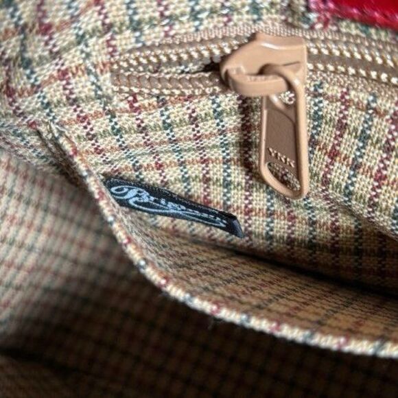 New Brighton Red Leather Shoulder Tote Bag Purse Silver Chain Floral Vine Accent - Picture 15 of 16